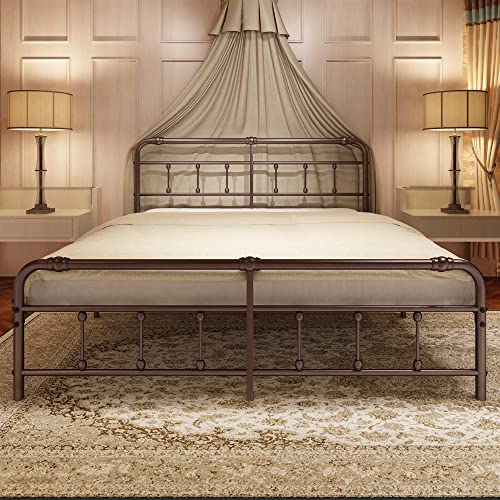 Ponsalion California-King-Bed-Frame With-Headboard And-Footboard Set - Platform Bed Frame Cal-King Size,16 Inches High,No Box Spring Needed,Easy To Assemble(Brown) #TOP16