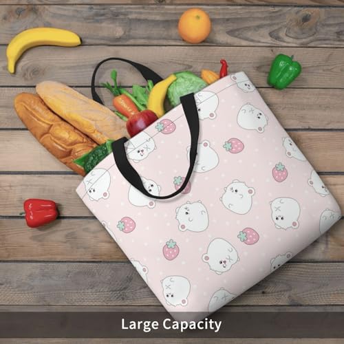 Large Tote Bag For Women - Reusable The Tote Bag With Zipper, Beach Bags For Women, Cute Hamster Strawberry Pink Mom Bag For Mom Suitable For Hospital Beach Travel Shopping4