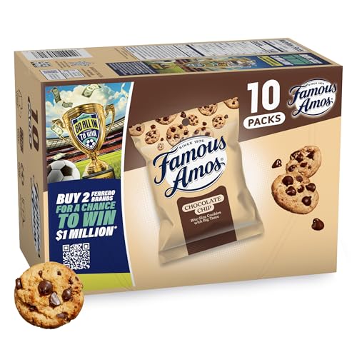 Famous Amos Classic Chocolate Chip Cookies, Bite-size cookies, Sweet Treats, 10 Pack Box, 1oz Bag