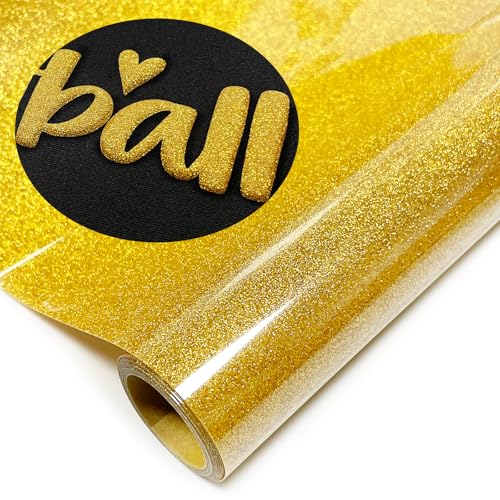Image of Golden Glitter Puff Vinyl Heat Transfer - 12 inch x 5ft 3D Puff HTV Vinyl, Glitter Puffy Iron-On for Fabrics, Perfect for T-Shirts, Bags, Pillows, Compatible with Cricut & Cameo