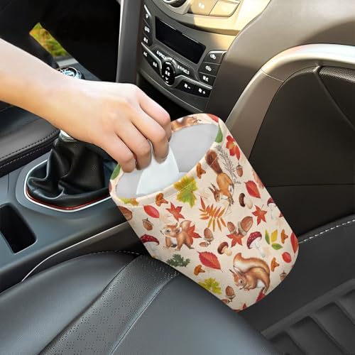 Image of Forest Squirrel Mini Car Trash Bin with Adjustable Buttons Car Garbage Can Multipurpose Car Storage Bag Collapsible Reusable