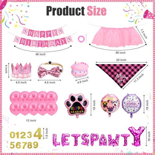 homdat Hunde-Geburtstagsparty-Zubehör, Hunde Geburtstag Mädchen, Hund Geburtstag Set with Dreieck Bandana Krone Hut Schal Kragen Bow Happy Birthday Banner, Geburtstagsparty-Dekorationen (Rosa)