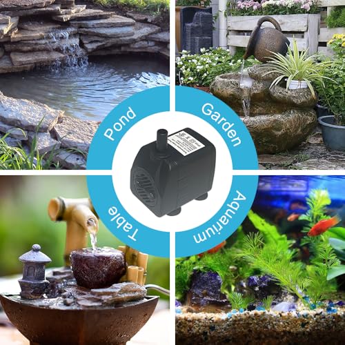 Image of Submersible Pump 160GPH 3.9ft Lift 10W 110V 2-Prong Adjustable 5 /16 inch&1 /2 inch Barb for 3-15Gal Aquariums, Outdoor Fountains