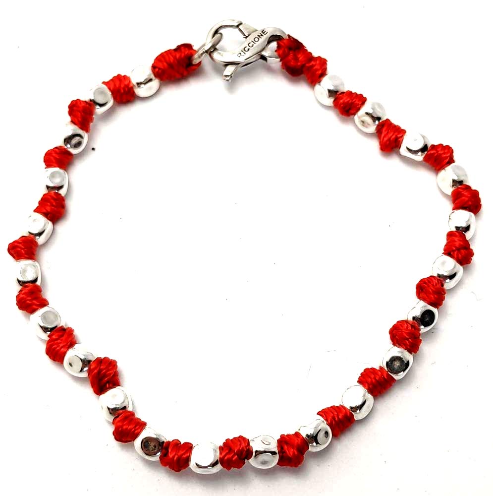 VLNET Bracciale Spadarella Con Pepite Argento 925 – Cotone Nautico Rainbow, Fatto A Mano In Italia, Lunghezza 17 Cm