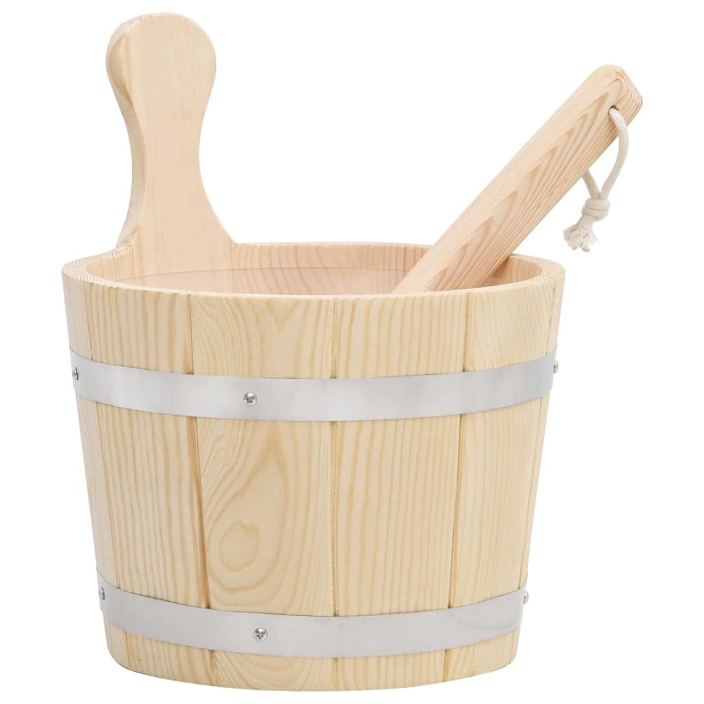 Zestaw wiadra do sauny i kielnia do sauny z litego drewna sosnowego z podszewką PP i stali nierdzewnej, wiadro do sauny o pojemności 5 l, kielnia 36 cm, do łaźni parowej, SPA Wellness