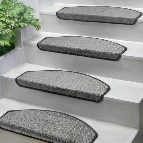 Björn&Schiller tappetini per Scale Interne, Set 15 gradini autoadesivi, Antiscivolo per Scale, Moquette per gradini, Forma semicircolare, Rivestimento Scala Interna, Grigio