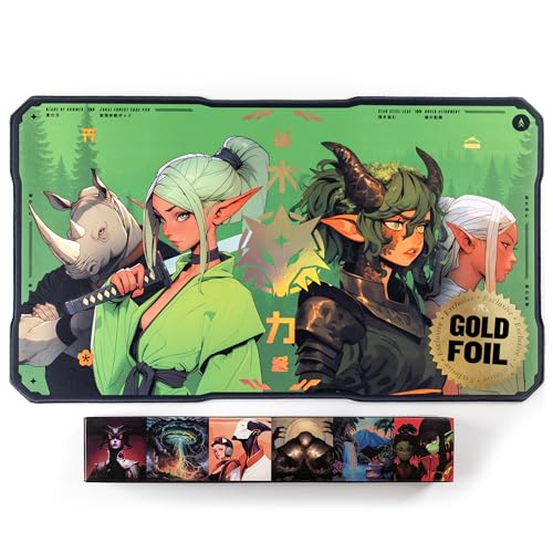 Alfies! Gold Foil Accents Playmat | Clan Steel Leaf | Elf Clan | Perfect Trading Card Gift | Futuristic Custom Shape | Compatible with Magic | MTG Playmat