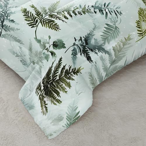 Image of AILONEN Queen Size Comforter Set, Nature Botanical Leaf Green Bedding with 2 Pillowcases, 3-Piece Soft Microfiber