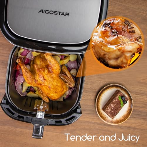 Aigostar Cube - Heißluftfritteuse 7L XXL, Airfryer 1900W, 7 Programmen, Warmhalten, 20 Rezepte, ohne Öl, für 6-10 Personen, Air Fryer mit Digitalem LED-Touchscreen, Schwarz – Bild 6