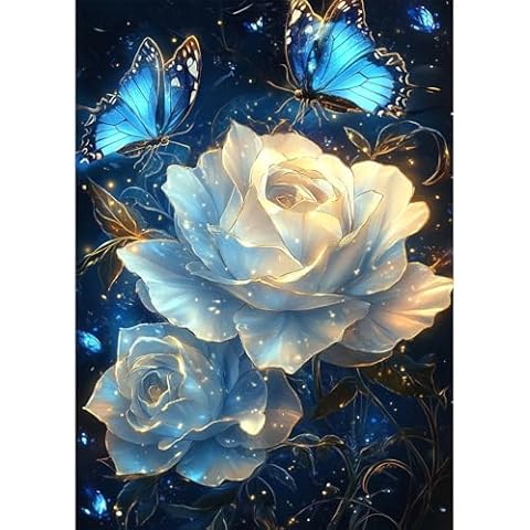 QENSPE Diamond Painting Kits for Adults,Full Drill Diamond Art Diamond Dots Paintings for Beginners,Flowers and Butterflies Round 5D DIY Arts and Crafts for Home Wall Decor 12x16inch Cover