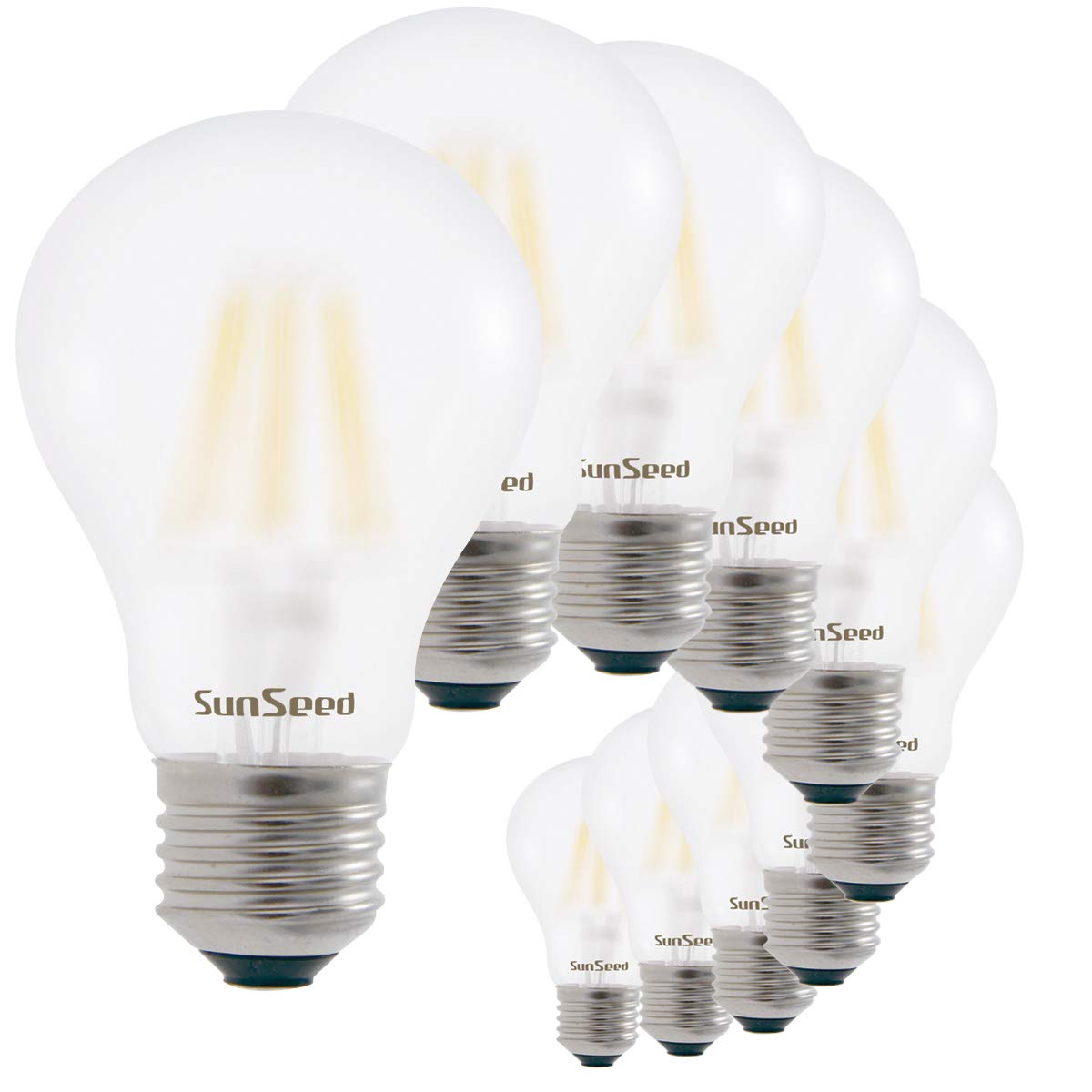SUNSEED 10x Bombilla Estándar Filamento LED Esmerilada E27 9W = 83W Blanco Neutro 4000K