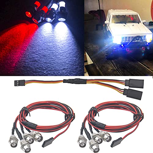 2Pack HIRCQOO 4LED RC Car LED Light Headlights Taillight Lighting with JR Y Cable Compatible with Traxxas HSP Tamiya Redcat RC4WD Axial HPI Kyosho...