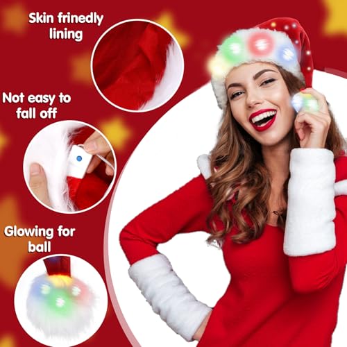 SENKENA Santa Hat Red Plush Light Up Funny Christmas Hat for Adults or Kids - One Piece