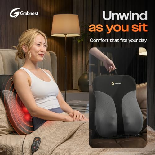 Image of Shiatsu Back Massager with Heat for Chair & Car, Electric Deep Tissue Massage Cushion, Adjustable Heat, Rolling & Kneading Mid & Lower Back Massager for Home, Office & Driving