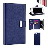 iPhone 7 Plus Case, Detachable Magnetic Large Storage Premium PU Leather Slim Folio Case Cover Holder Wallet Case for Apple iPhone 7 Plus with [KickStand][12 Card Slots] (Navy Blue)