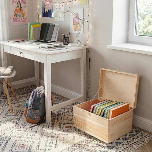 Creative Deco XXL Große Holzkiste mit Deckel und Schloss | 40x30x24 cm (+/-1cm) | Holztruhe Erinnerungsbox Baby Holzbox mit Deckel Kasten Ostern | Für Dokumente Spielzeuge | ROH & UNGESCHLIFFEN