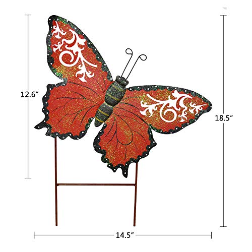 Waroom Home Decorative Butterfly Garden Decor Outdoor Butterfly Garden Stake Decor, Metal Butterfly Yard Stake Garden Insect Decor Patio Lawn Backyard Decor (Red) #TOP5