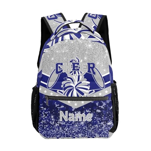 Cheer Blue Grey Cheerleader School Backpack Waterproof Shoulder Bag for Sport Training Competition Gift
