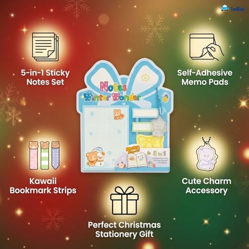 Image of FunBlast Christmas Sticky Notes - Cute Merry Christmas Memo Pad, Kawaii Sticky Note for Kids & Girls, Self Adhesive Notes and Bookmark, Stationery Gift for School, Office & Personal Use (Blue)