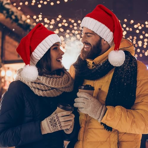Image of Santa Hat Christmas Hats Xmas Party Red Knitted Beanie For Adult Women Men
