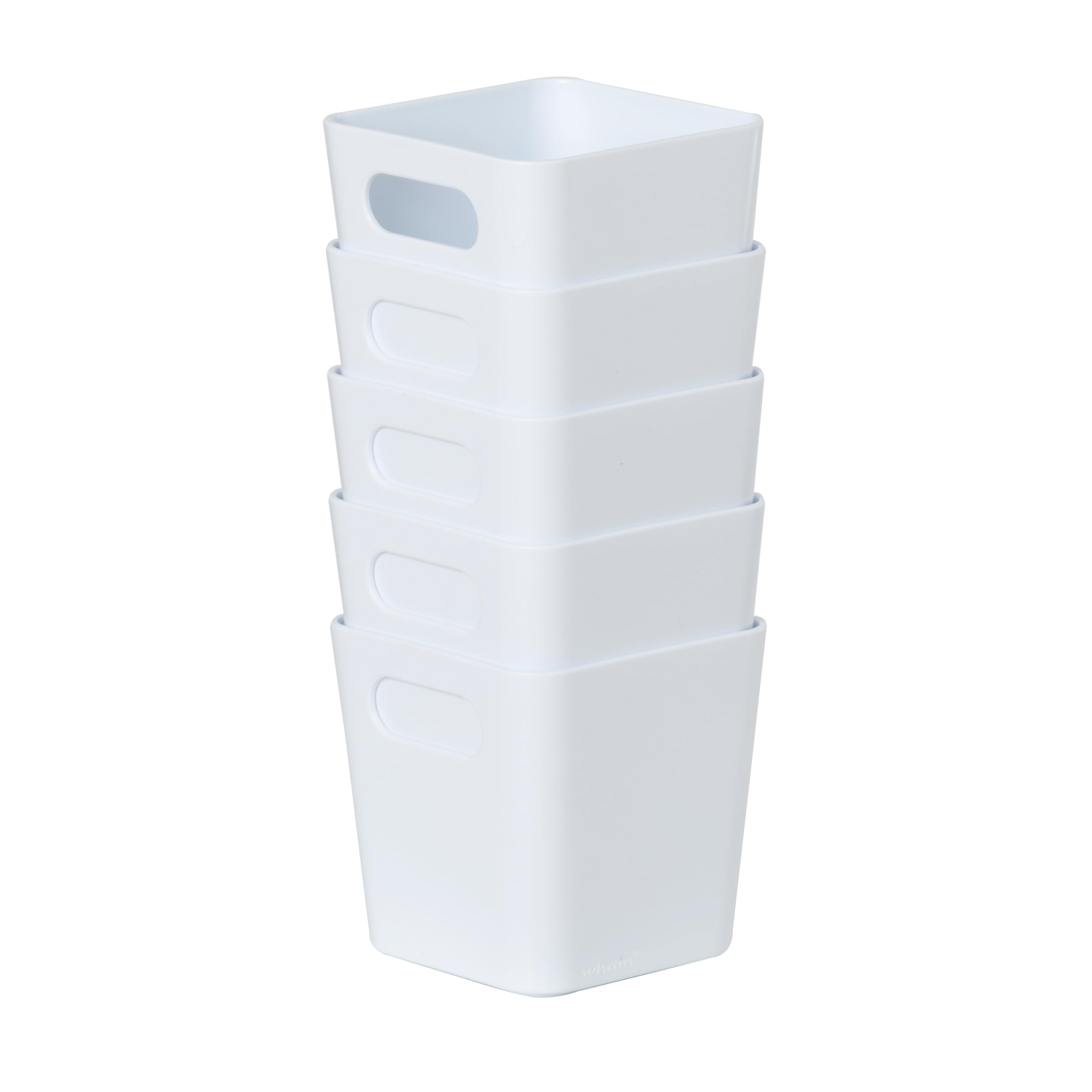 Wham 5x Plastic Studio Basket 1.01 Square Home & Office Storage Basket, 10 x 10 x 10cm, 720ml (Ice White)
