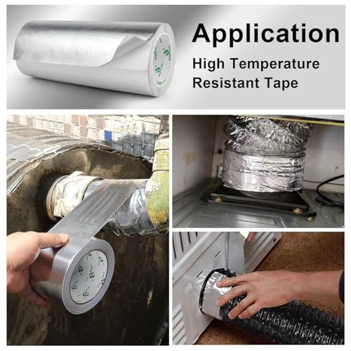 Image of BOMEI PACK Adhesive Aluminum Foil Heat Shield Tape 10inch x 66ft Barrier, Fiberglass Thermal Insulation Reflective Material High Temp Protectionn,1 Pack