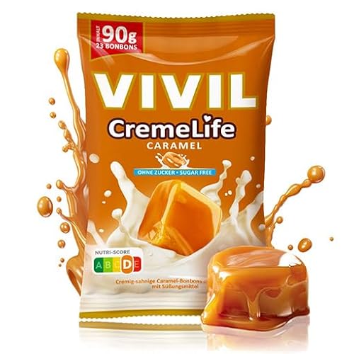 VIVIL Creme Life Caramel, 15 Beutel, Sahnebonbons mit Karamellgeschmack, zuckerfrei & glutenfrei, 15 x 90g