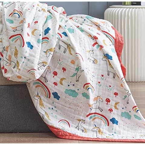J-pinno Rainbow Unicorn Muslin Blanket Cover
