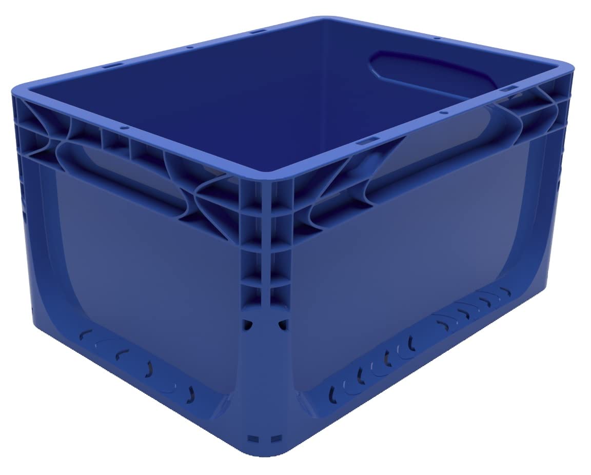 Solent Plastics Euro Stacking Container 20 Litre - 400 x 300 x 220mm - Available in 4 x Colours - Glass Recycling Box Outdoor, Under Sink Storage Boxes, Bicycle Box for Rear Rack (Blue)