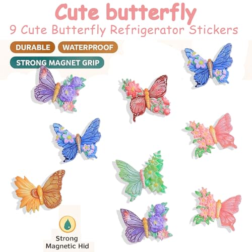 Image of 9PCS Cute Butterfly Fridge Magnets, Stylish Refrigerator Accessories for Kitchen, Office, Home Decor, Cartoon Flower Pot Design with Strong Hold, Mini Vase Magnets for Gift