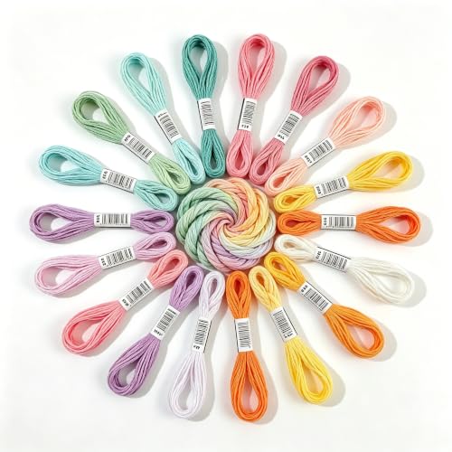 Image of Embroidery Thread, 20-Color Macaron Series Floss, 8 Meters /Skein, for DIY Crafts, Cross Stitch, Friendship Bracelets & Garment Accessories
