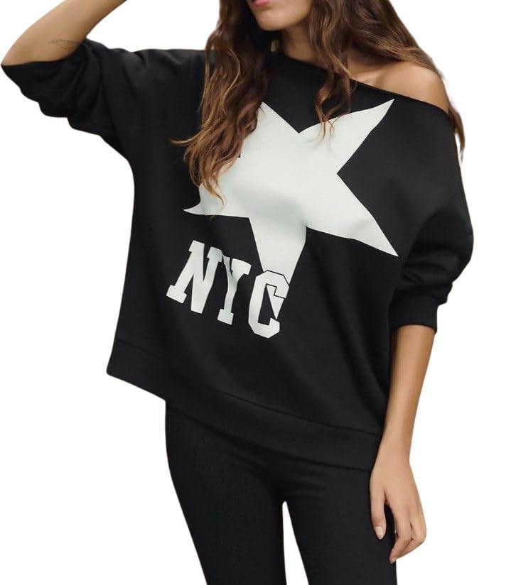 sxv style NYC Black Off Shoulder Fleece 100% Cotton 300GSM Sweatshirt for Women-picture-13