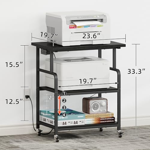 Image of YAOHUOO 3 Tier Large Printer Stand with Power Outlet /Adjustable Shelf