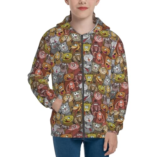 Kitten and Puppy Kids Pullover Hoodies Boys Zip Up Sweatshirts Girls Athletic Clothes with Pocket3