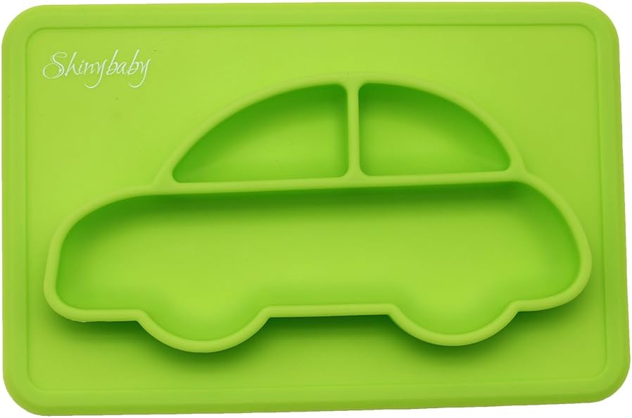 Silicone Placemat for Babies, Toddlers and Kids, Dinner Dish, 100% Food Grade Silicon, BPA Free, Dishwasher Safe, Non-Slip, One-Piece Baby Feeding Mat with 3 Compartments, Green by Shinybaby