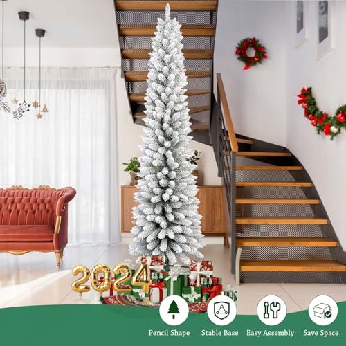 6ftsnowflockedpencilchristmastreeslimartificialholidaydecorationwithmetalstandrealisticsnowyxmastreewith329tipsbranchesforindoorandoutdoorusegreenwhite Urban Country Home Decor 6ft snow flocked pencil christmas tree slim artificial holiday decoration with metal stand realistic snowy xmas tree with 329 tips branches for indoor and outdoor use green white urban country home decor