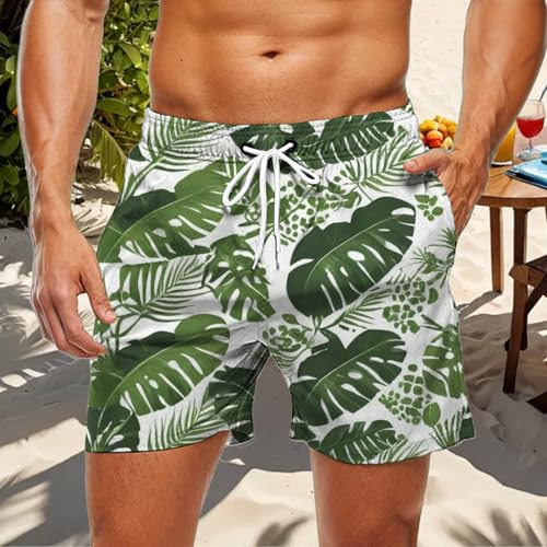 Beach Shorts Men | Casual Hawaiian Plant Graphic Beach Shorts - Breathable Quick Dry Swim Trunks for Vacation Everyday Wear Dark Green4