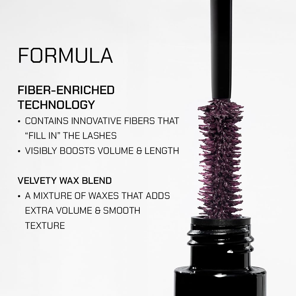 Radiant Mascara professionnel pour cils avec fibres pour un volume et une longueur extrêmes, formule de cire naturelle, sans cruauté envers les animaux, brosse en silicone
