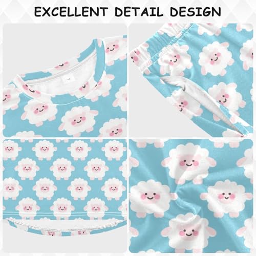 Little Sheep Cartoon Soft Pajama Set for All Seasons,Breathable Pjs Long Sleeve Sleepwear,Comfy Loungewear 2 Piece Underwear Set 6T3