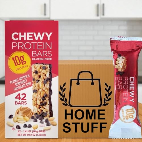 Chewy Protein Bars Peanut Butter & Semisweet Chocolate Chip Quality Kirkland Gluten Free 10g Protein 1.41 oz 42 Count