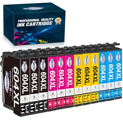 Paeolos 604XL Ink Cartridges Replacement for Epson 604 Ink Cartridges Multipack Compatible with Epson Expression Home XP-2200 XP-2205 XP-3200 XP-3205 XP-4200 XP-4205 Workforce WF-2910 WF-2930(12 Pack)