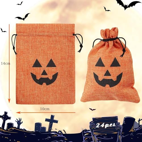 10 قطع من اكياس هدايا خيش اليقطين للهالوين مع رباط، اكياس هدايا خيش اليقطين برباط سحب من وينفر، اكياس حلوى من الكتان الجوت للهالوين، لوازم هدايا الحفلات (برتقالي)