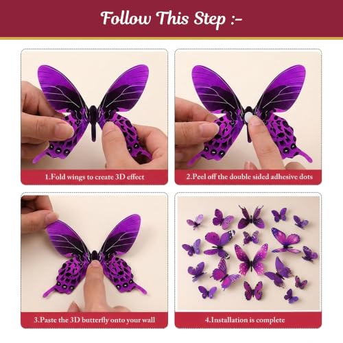 Image of SpecialYou Butterfly Wall Stickers for Home Decoration, Home Decor, Wall Decor Items for Living Room, Room Decoration Items, Stickers Sets - 12pcs (12, Purple)