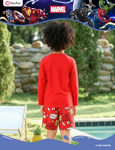 Image of Disney Marvel Spiderman Swimsuit Rash Guard Shirt & Swim Trunks Stitch Boys Swim Set UPF 50+ Summer Kids Bathing Suit 3M-13T