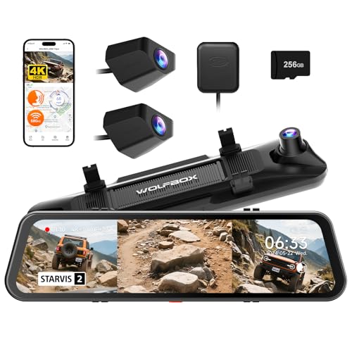 Image of WOLFBOX G900 Tripro Bumper Version Dash Cam for Car, 3 Channel 4K Mirror Dashcam, 8MP STARVIS 2 IMX678, 4K+2.5K+1080P Car Dash Camera Front and Rear Bumper, 5.8GHz WiFi, Voice Control, 256GB Card, GPS