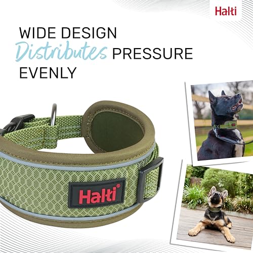 Image of Halti Anatomy Dog Collar | Size L, Green | Wide Design Collar for Pressure Relief | Padded, Reflective & Adjustable | Matching Leash & Harness | For Large Dogs