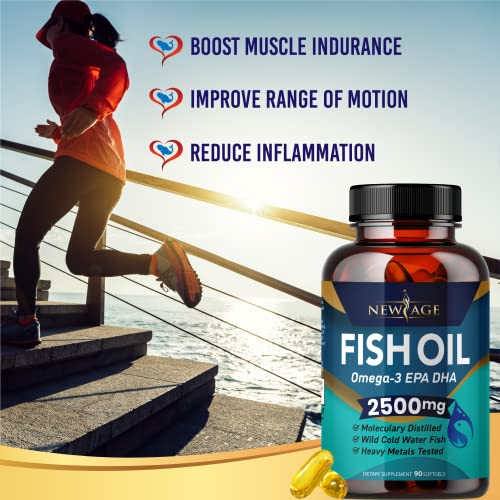 New Age Omega 3 Fish Oil 2500Mg Supplement Immune & Heart Support – Promotes Joint, Eye, Brain & Skin Health - Non Gmo - Epa, Dha Fatty Acids Gluten Free (180 Softgels (Pack Of 2)) #TOP4