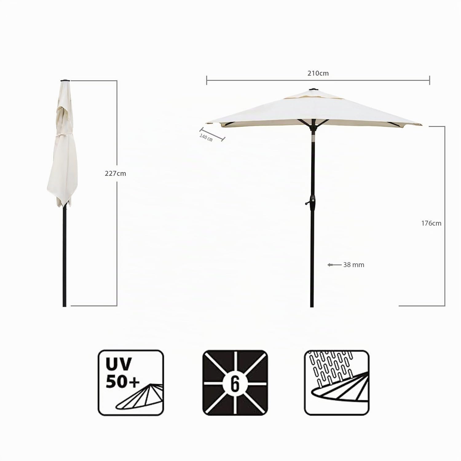 Sekey Parasole in Alluminio Rettangolare 210x140 cm per Balcone, Giardino & Terrazza - Protezione UV 50+ con Ventilazione, Materiale Riciclato (Certificato GRS)