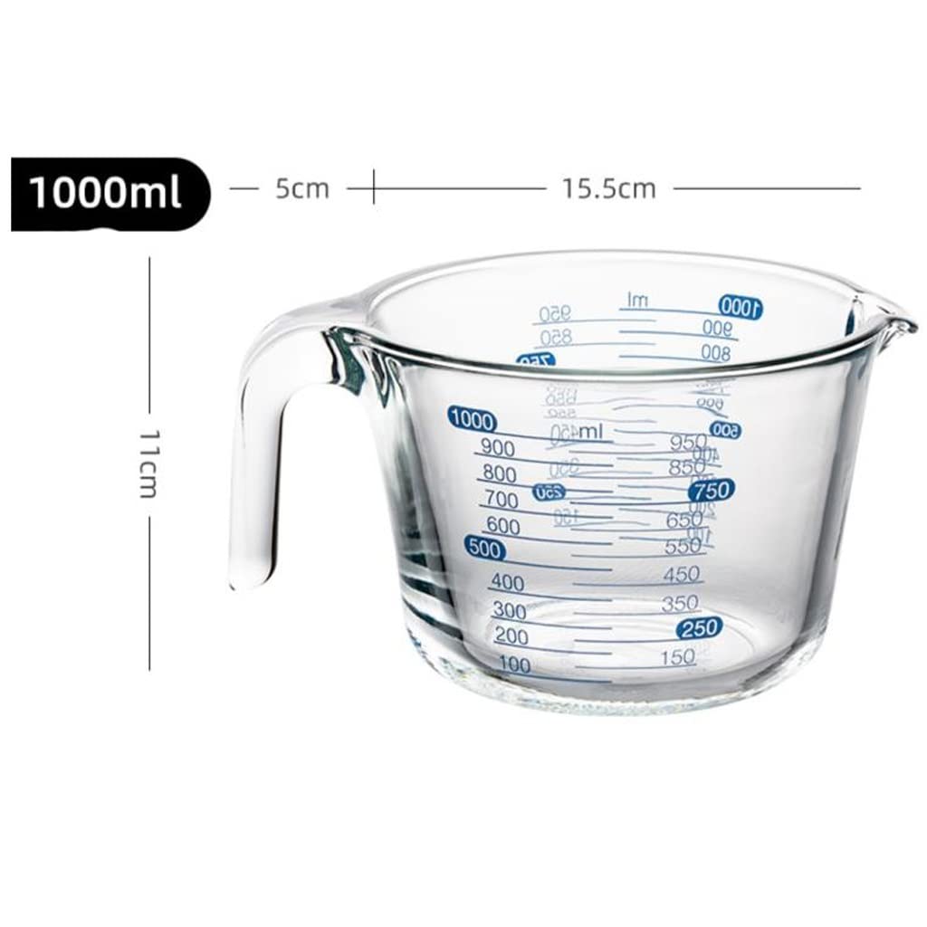 Tasses à mesurer en verre à haute teneur en borosilicate Outils de cuisson Tasses Tasses à mesurer résistantes aux hautes températures avec tasses à lait graduées Durable (taille : 250 ml) (1000 ml)