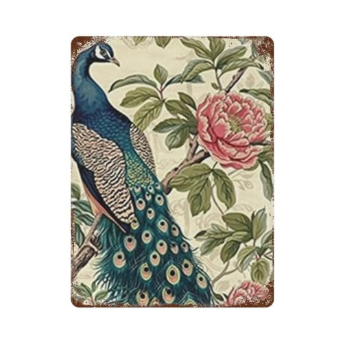 Plaque en fer William Morris paon et pivoine finition rétro premium